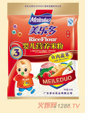 美多樂袋裝魚肉蔬菜嬰兒營(yíng)養(yǎng)米粉3段