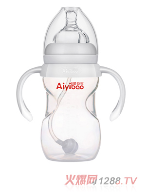 愛(ài)益寶弧形有柄自動(dòng)pp奶瓶240ml 灰色